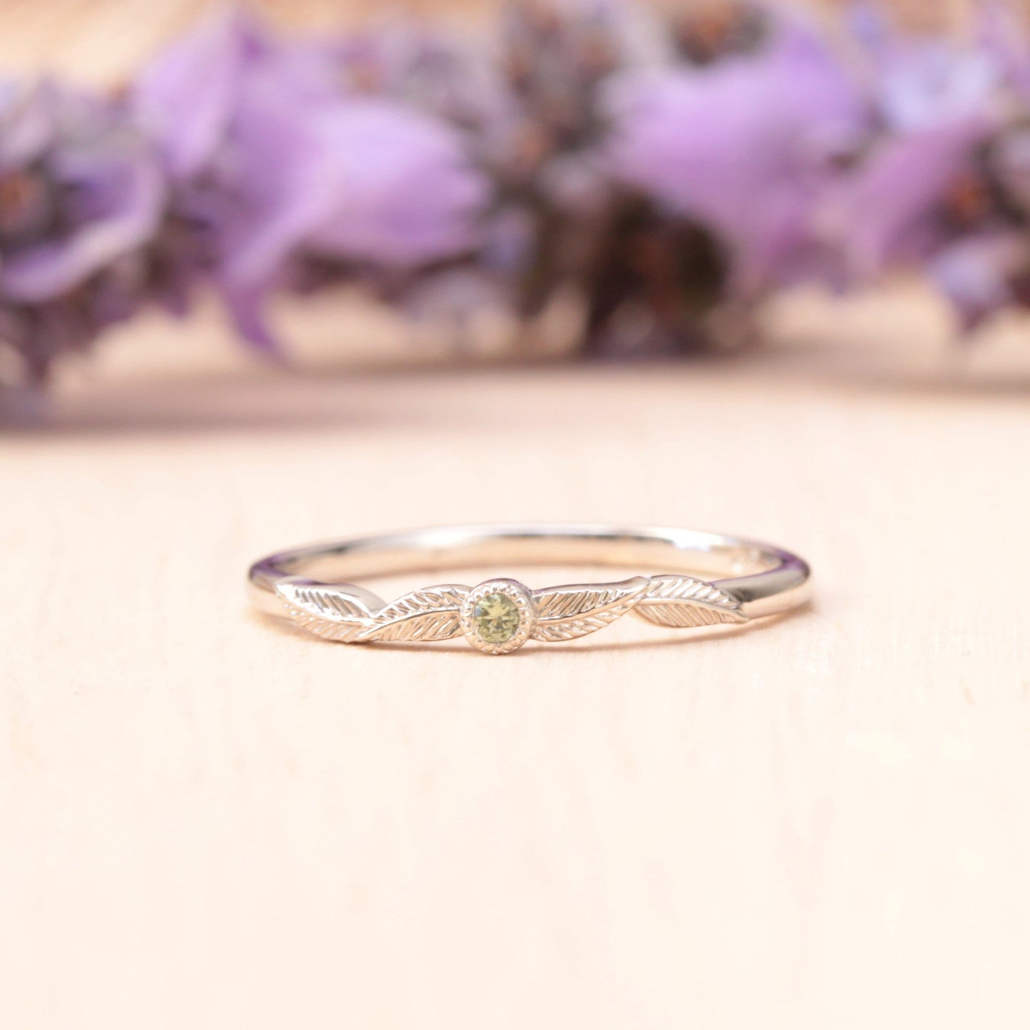 Peridot Birthstone Leaf Ring