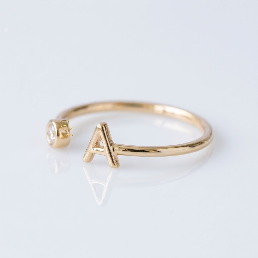 Personalized Initial Letter Lab Grown Diamond Open Ring in Solid Gold