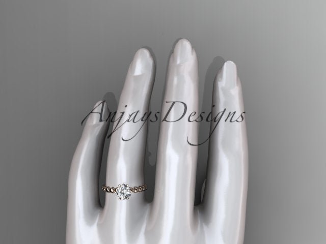 Dainty Minimalist 1 Carat IGI Certified Round Cut Lab Grown Diamond Engagement Ring Petite Band Nature Inspired