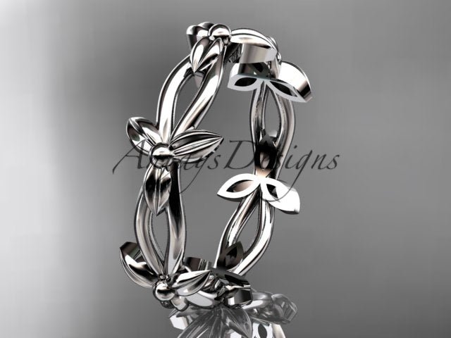 Petite Flower Wedding Band Floral Nature Inspired Ring Dainty Minimalist Ring
