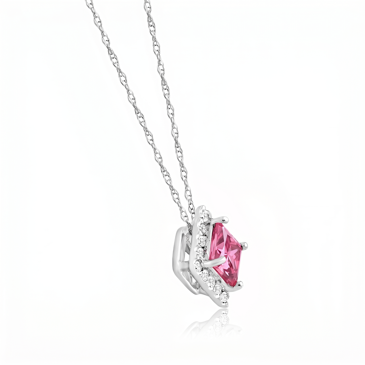 Certified 1.60Ct Princess Pink Diamond Lab Grown Pendant White Gold 18" Necklace