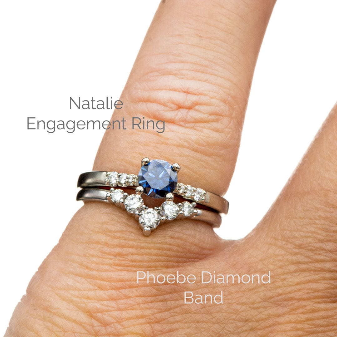 Blue Moissanite Prong Set Natalie Engagement Ring with Accented Cathedral Shank