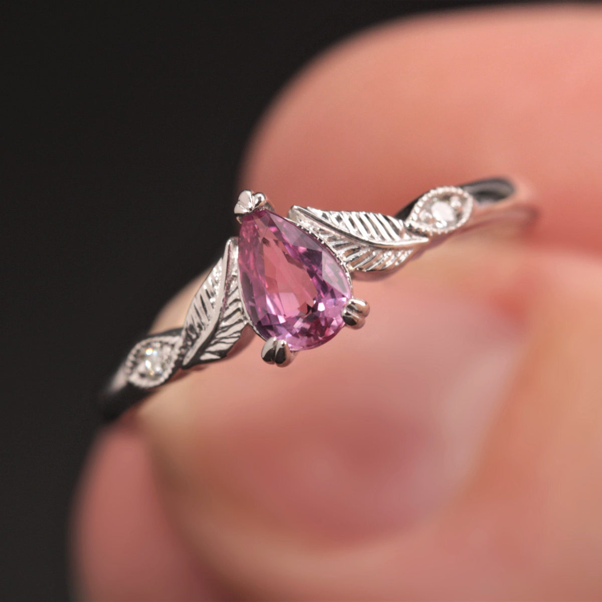 Pink Sapphire Leaf Engagement Ring