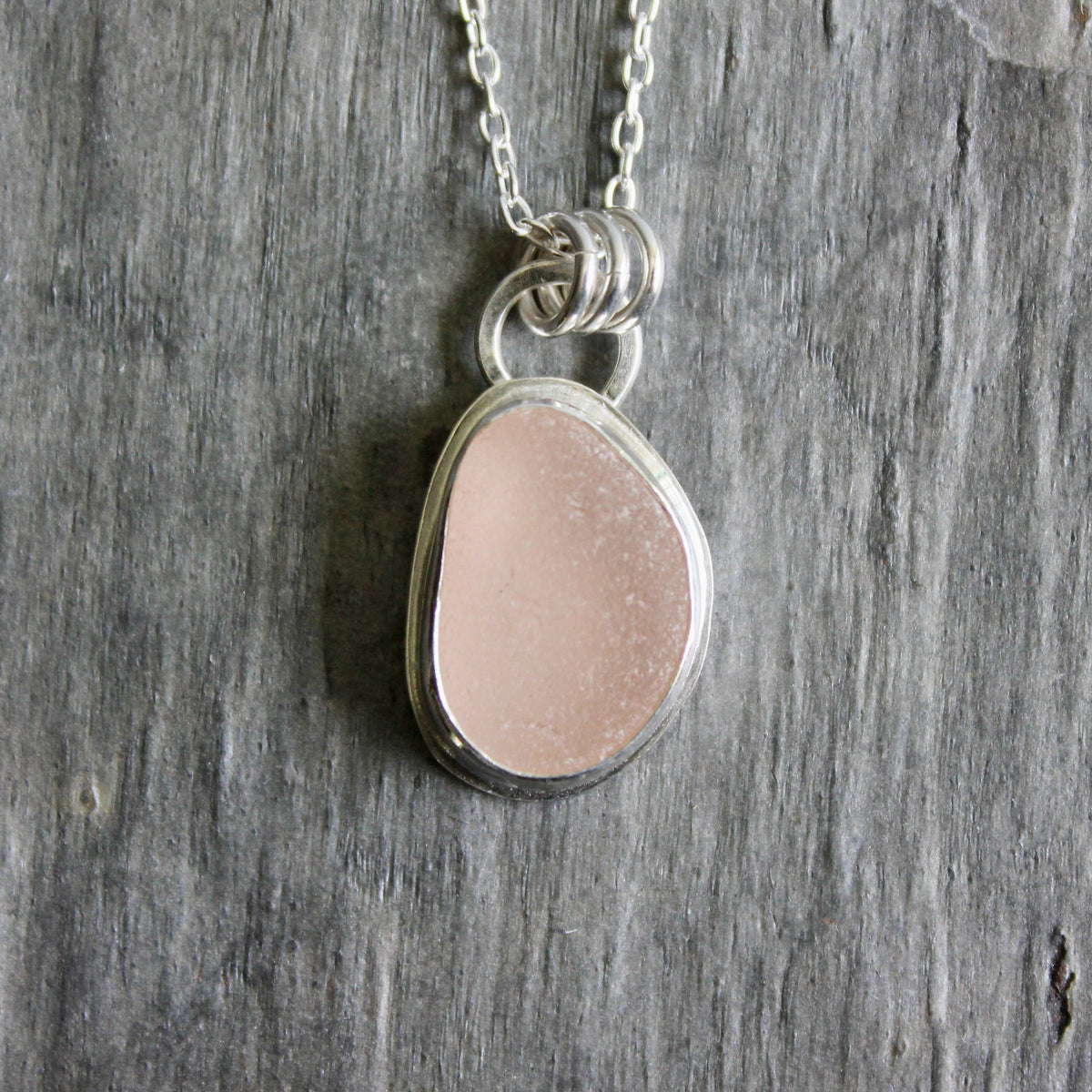 Peachy Pink Sea Glass Necklace • Sterling Silver • Handmade • Beach Jewelry Gift for Her