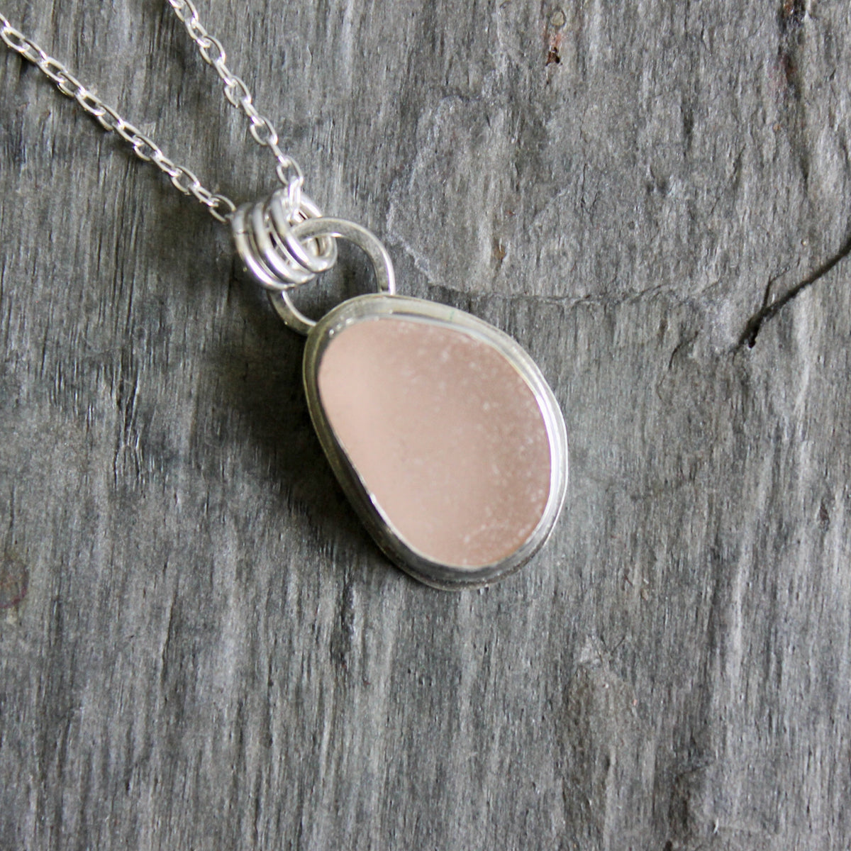 Peachy Pink Sea Glass Necklace • Sterling Silver • Handmade • Beach Jewelry Gift for Her