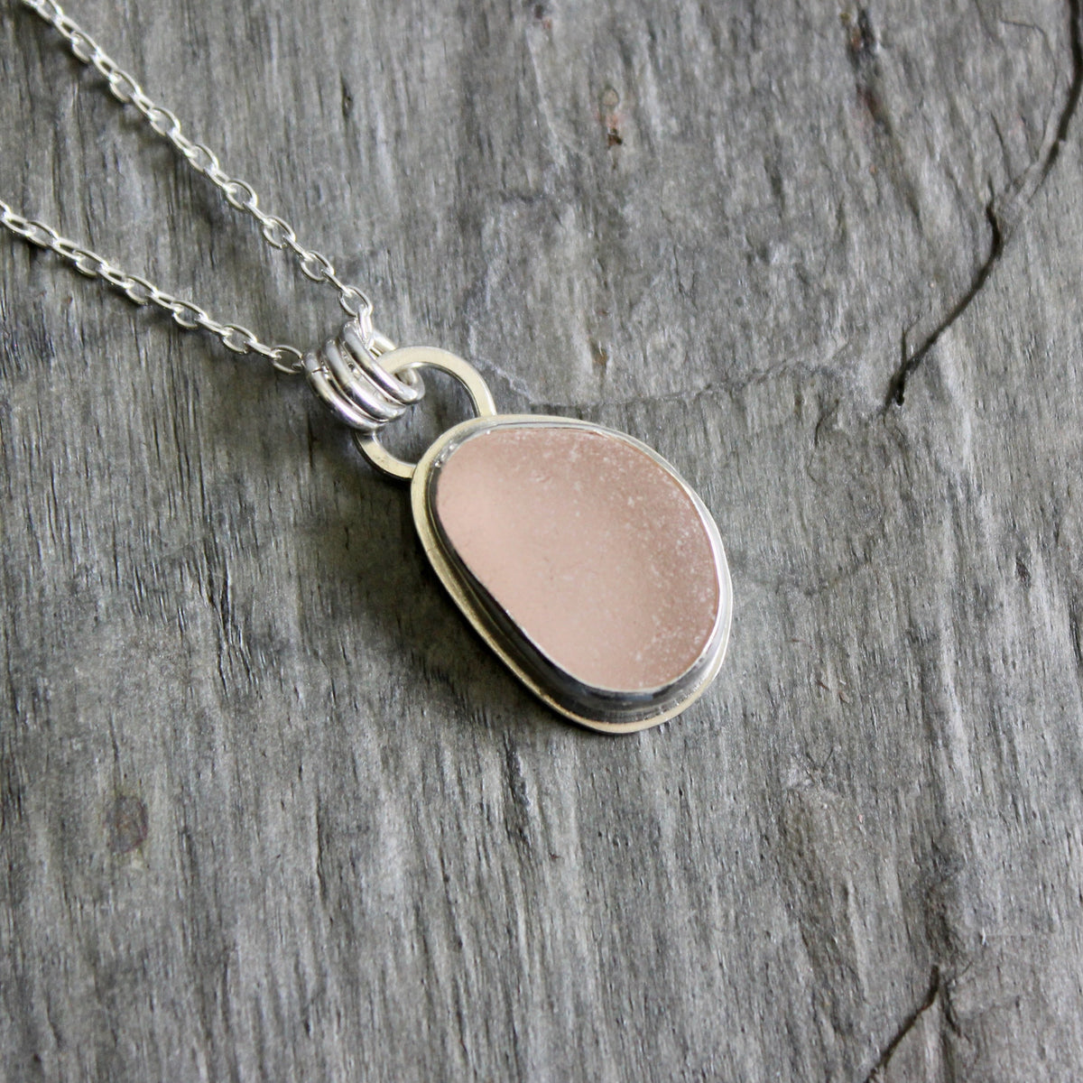 Peachy Pink Sea Glass Necklace • Sterling Silver • Handmade • Beach Jewelry Gift for Her