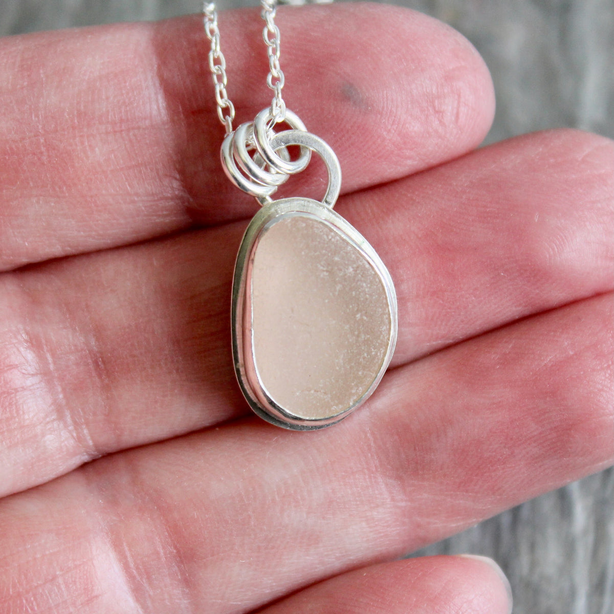 Peachy Pink Sea Glass Necklace • Sterling Silver • Handmade • Beach Jewelry Gift for Her