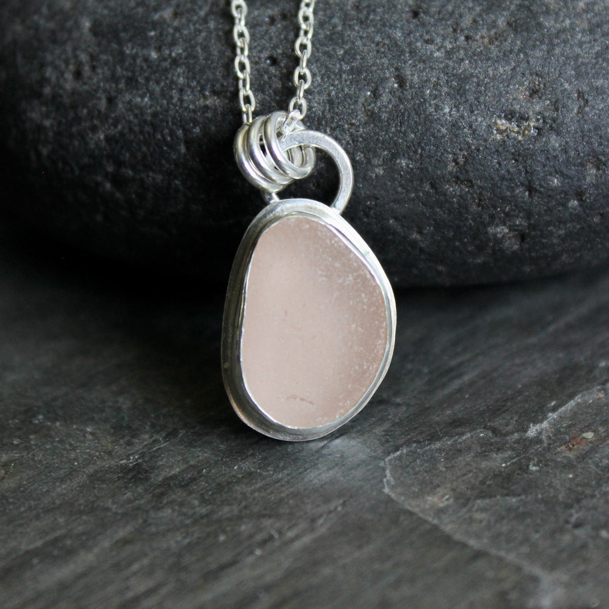 Peachy Pink Sea Glass Necklace • Sterling Silver • Handmade • Beach Jewelry Gift for Her