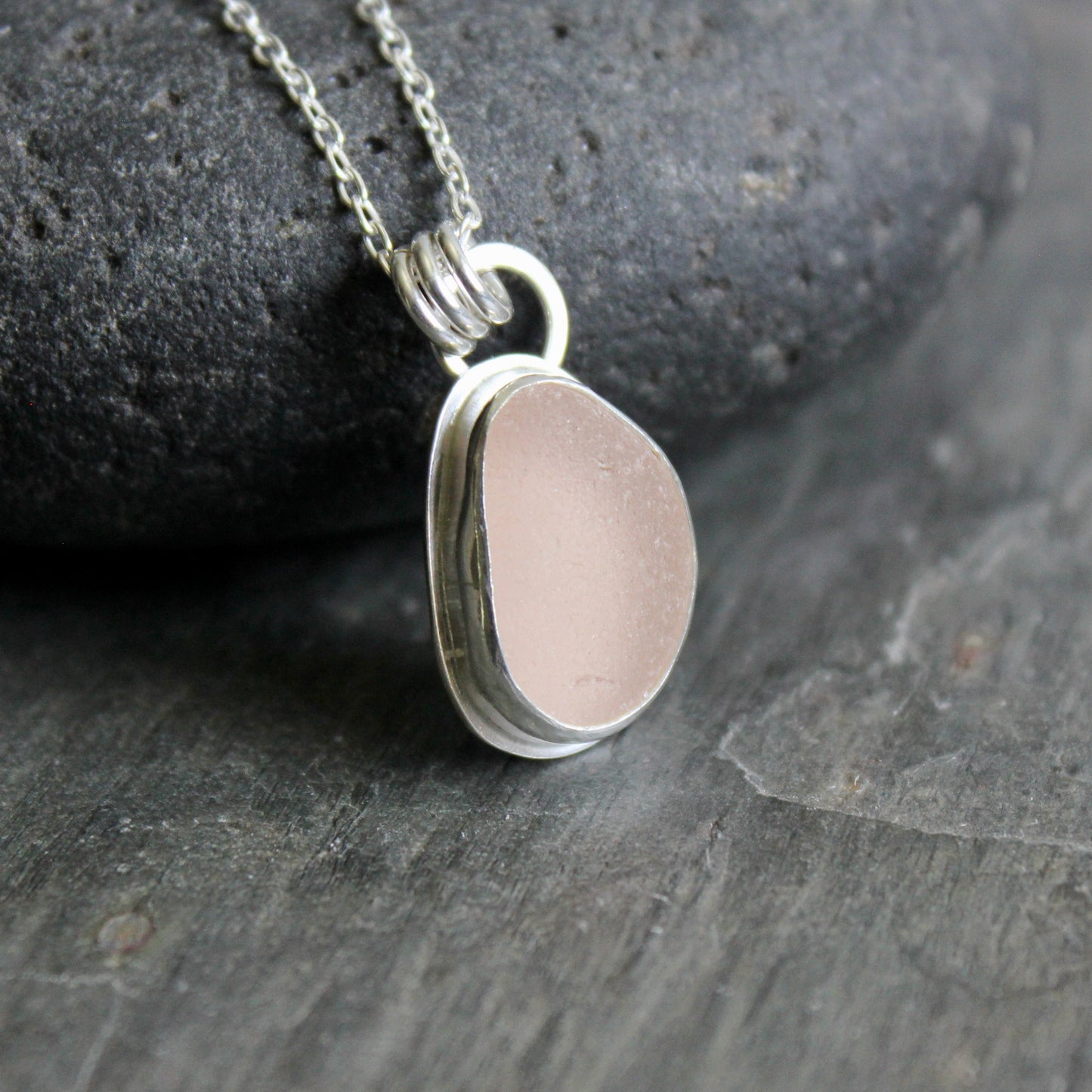 Peachy Pink Sea Glass Necklace • Sterling Silver • Handmade • Beach Jewelry Gift for Her