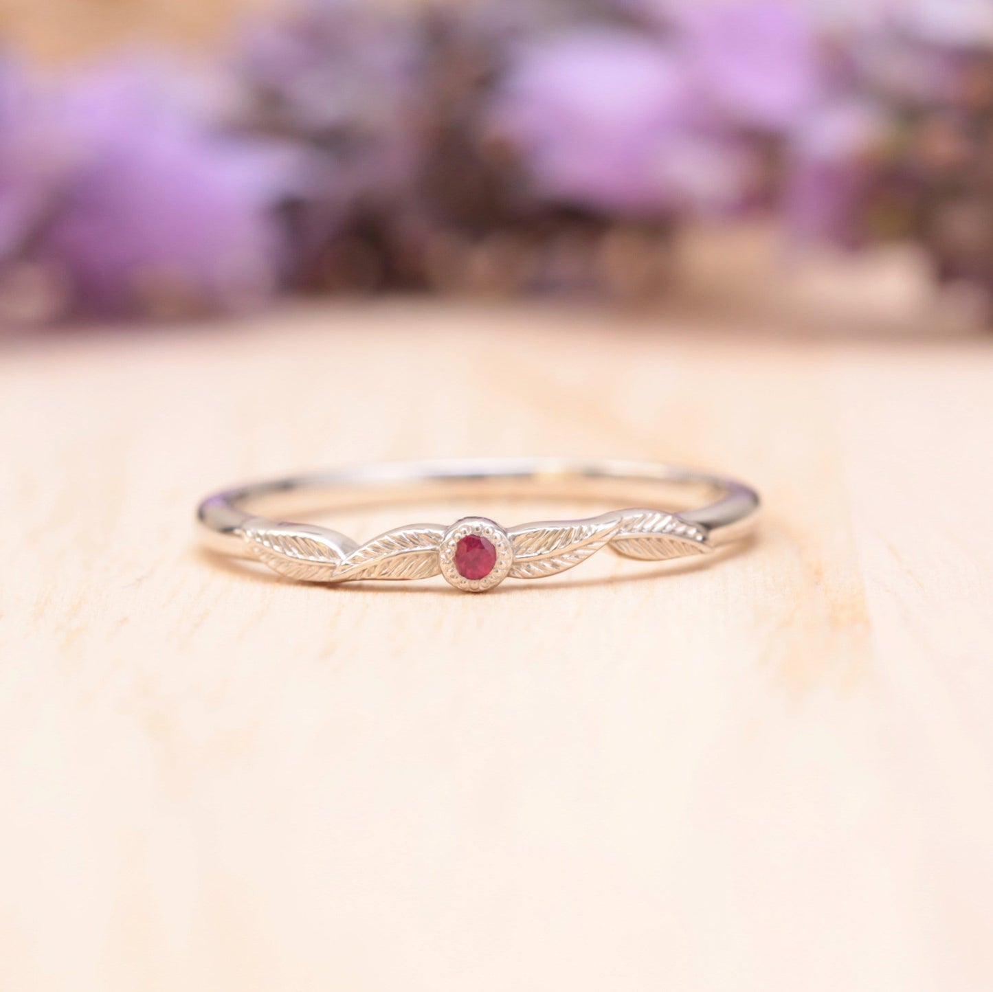Pink Tourmaline Birthstone Leaf Ring