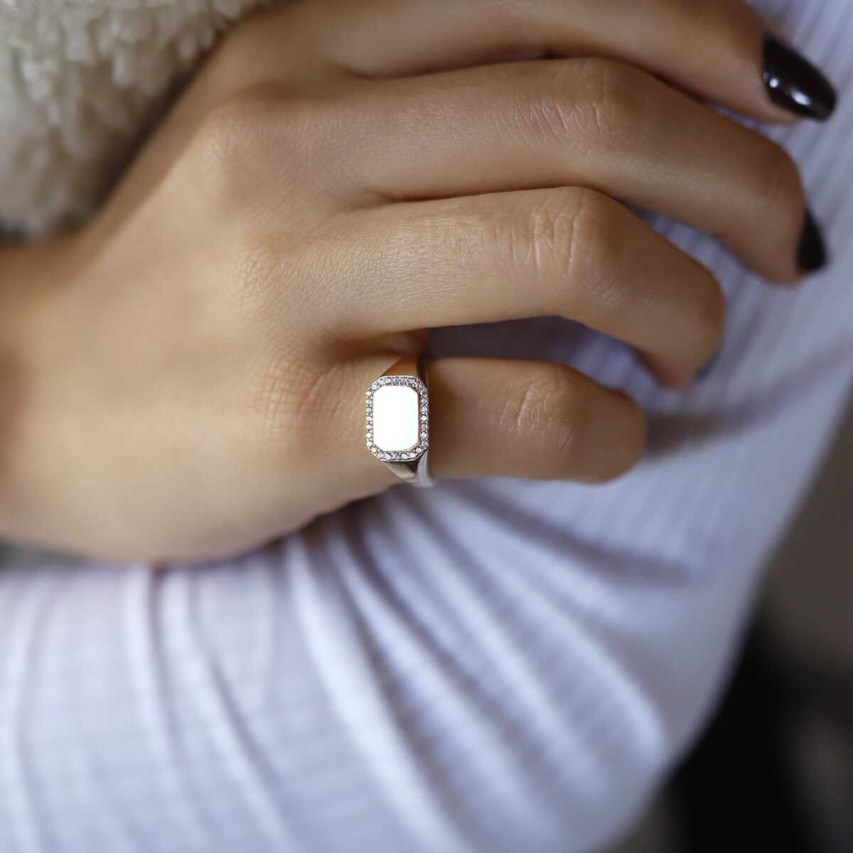 Square Signet Ring with CZ