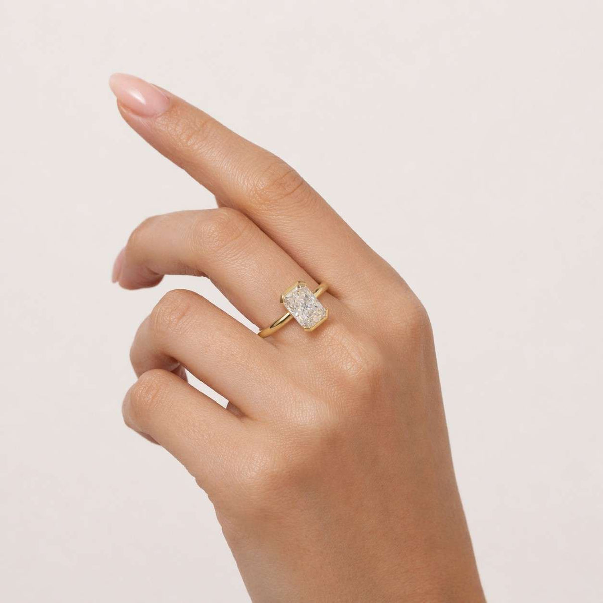 Radiant Cut Lab Grown Diamond Solitaire Engagement Ring in 14K Gold