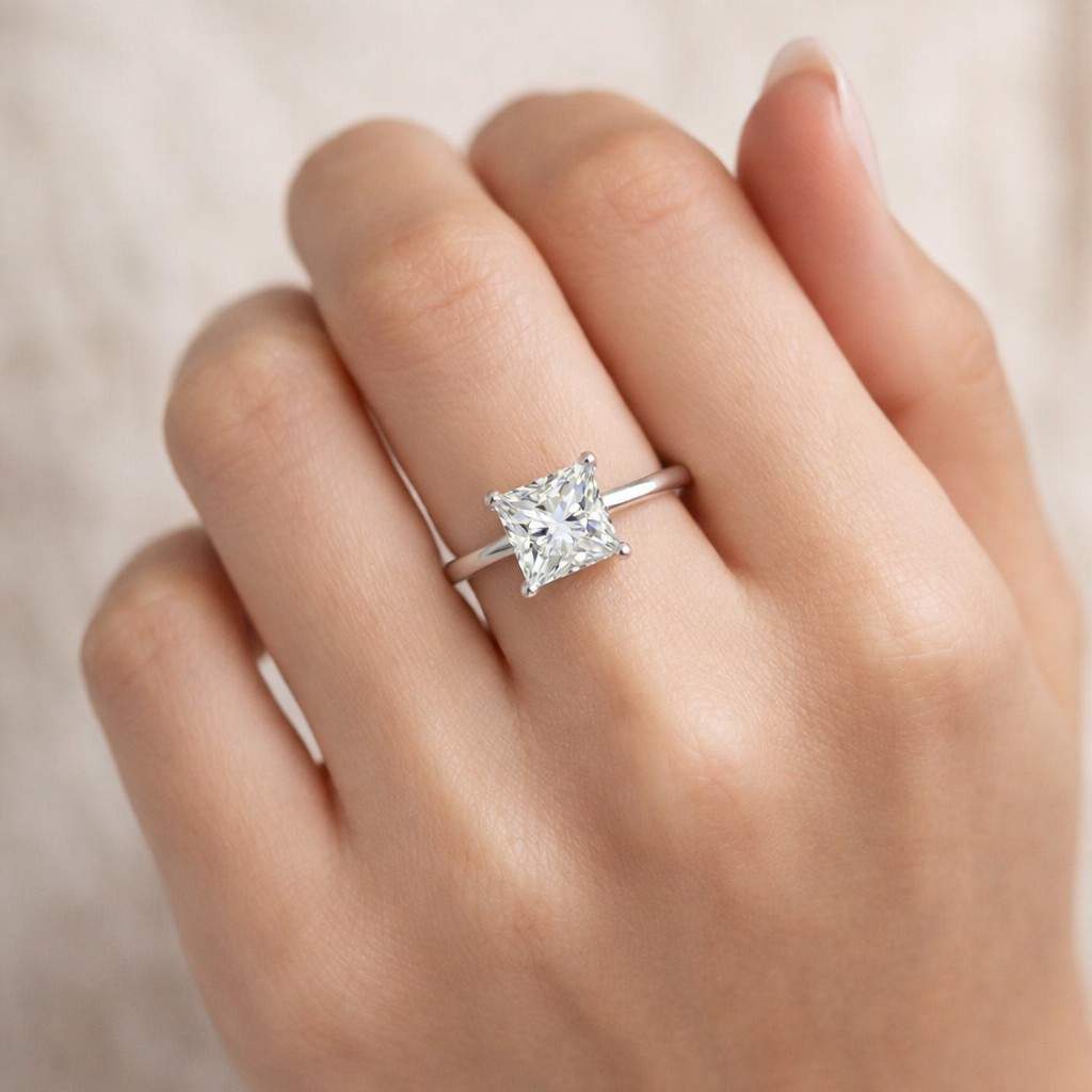 Princess Cut Lab Grown Diamond Solitaire Engagement Ring in White Gold