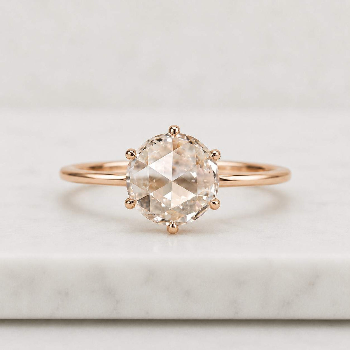 Rose Cut Round Lab Grown Diamond Solitaire Engagement Ring