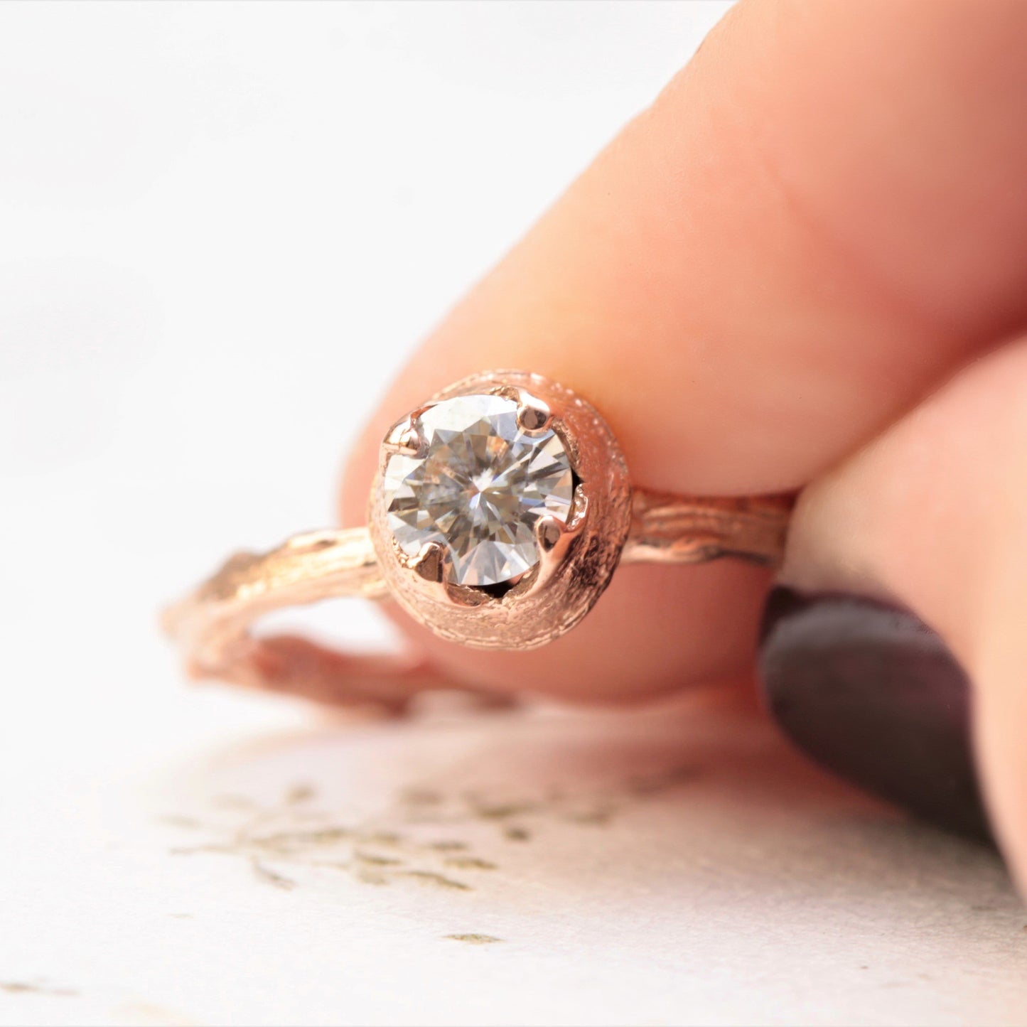 Moissanite Twig Engagement Ring