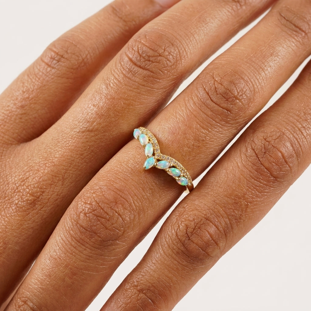 Marquise Cut Fire Opal CZ Diamond Wedding Band