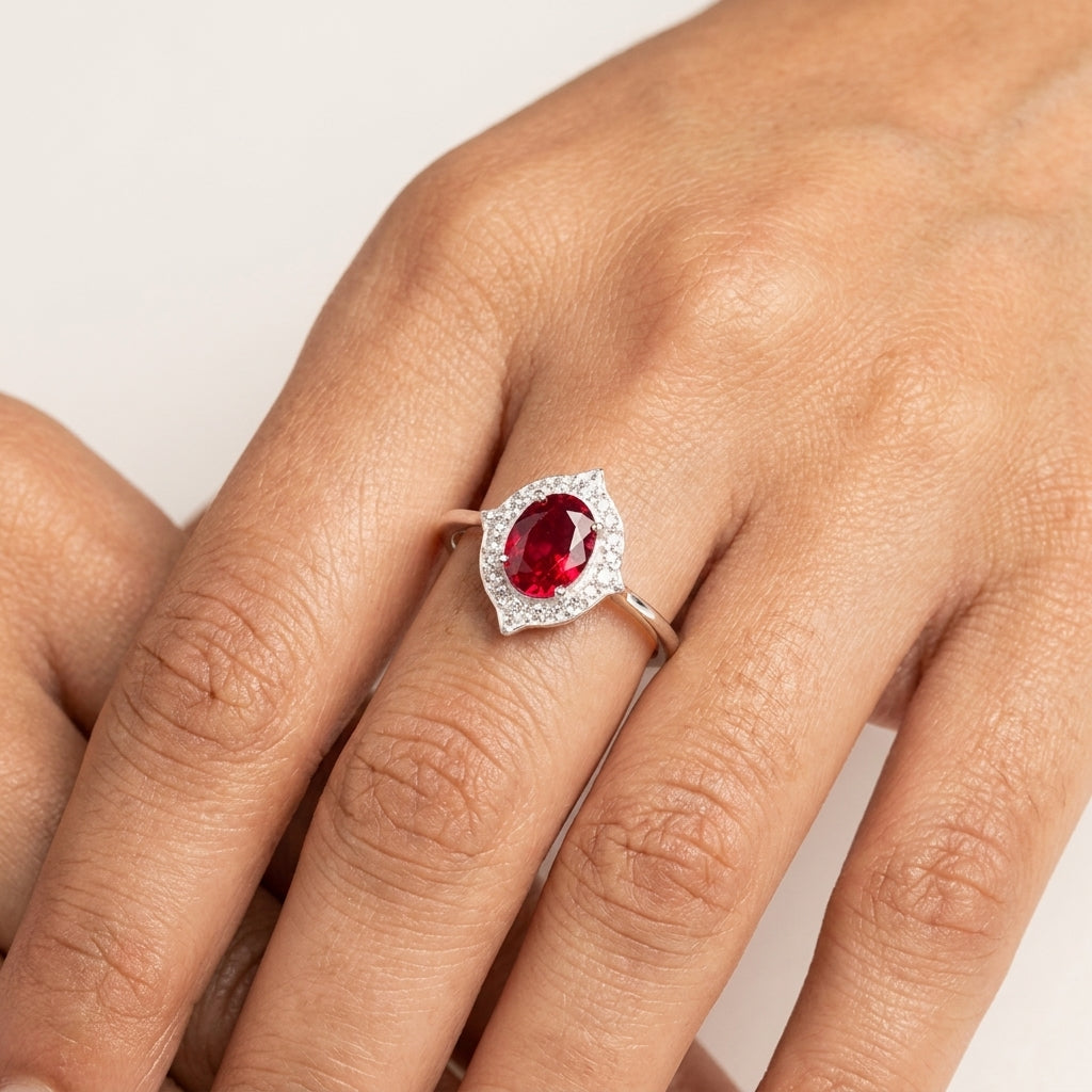 Oval Cut Red Ruby 925 Sterling Silver Statement Ring