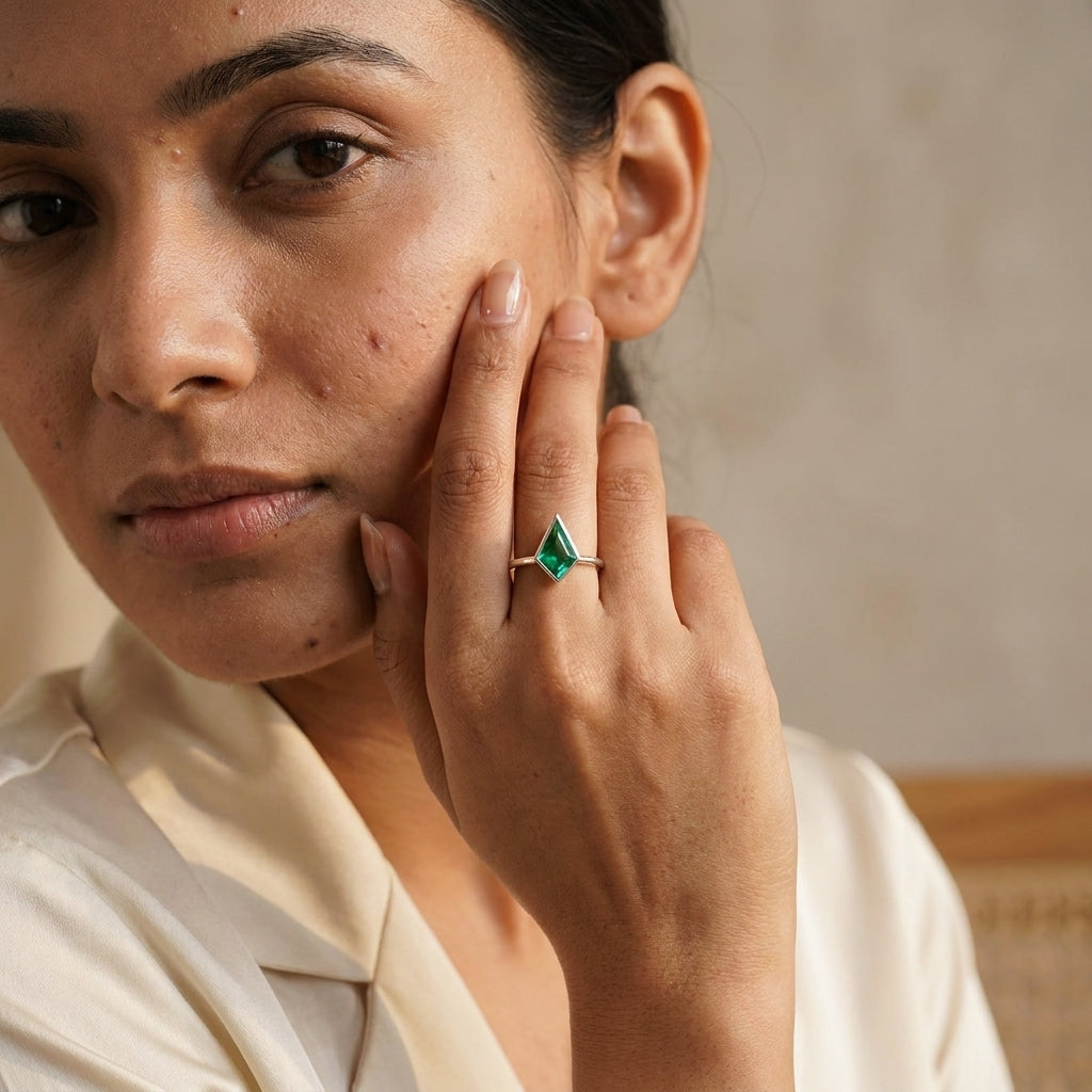 Kite Shaped Emerald Ring Solid Gold Solitaire Ring