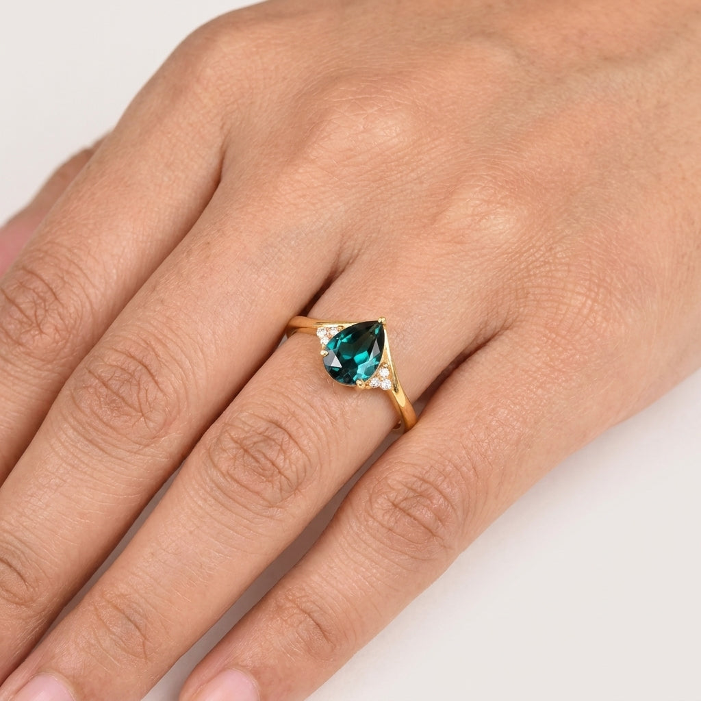 Green Emerald & Diamond Engagement Ring