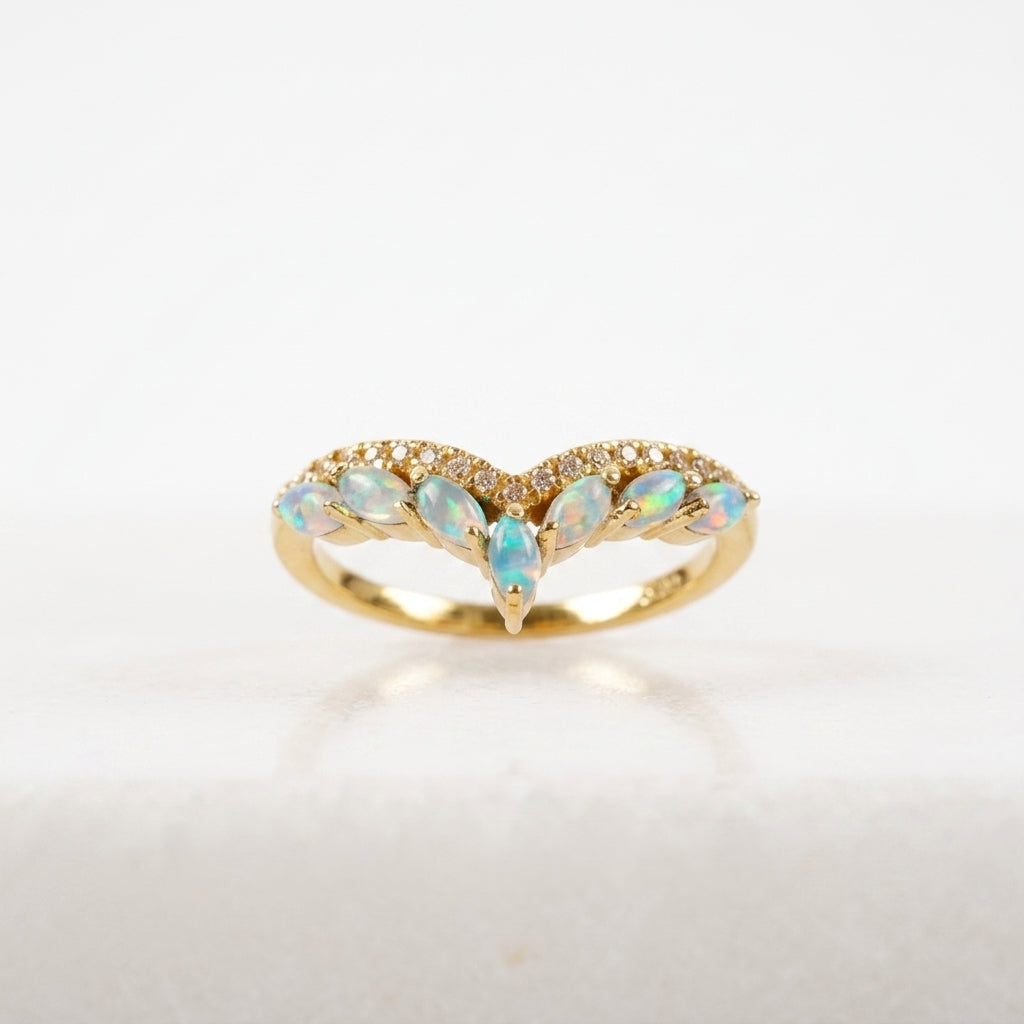 Marquise Cut Fire Opal CZ Diamond Wedding Band