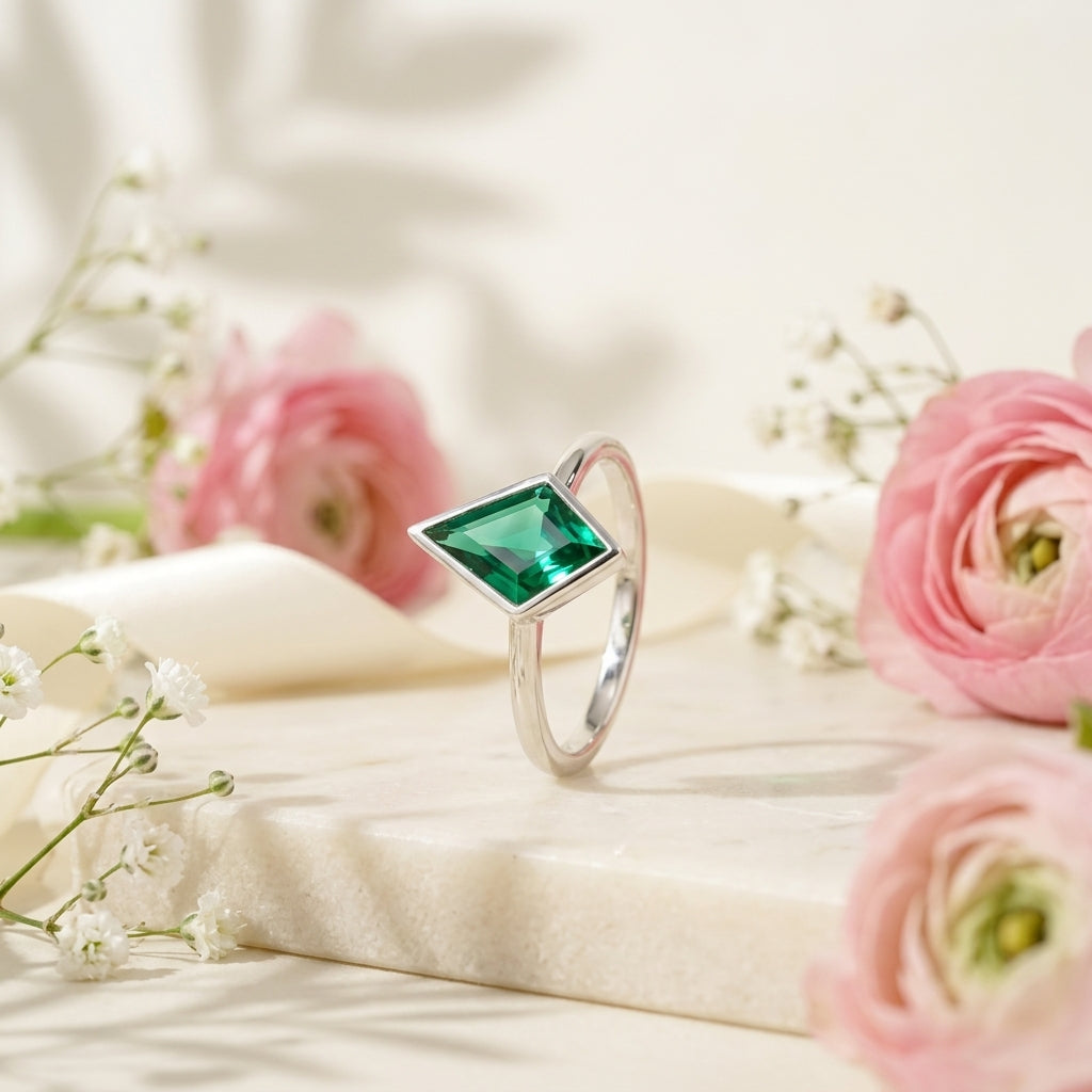 Kite Shaped Emerald Ring Solid Gold Solitaire Ring