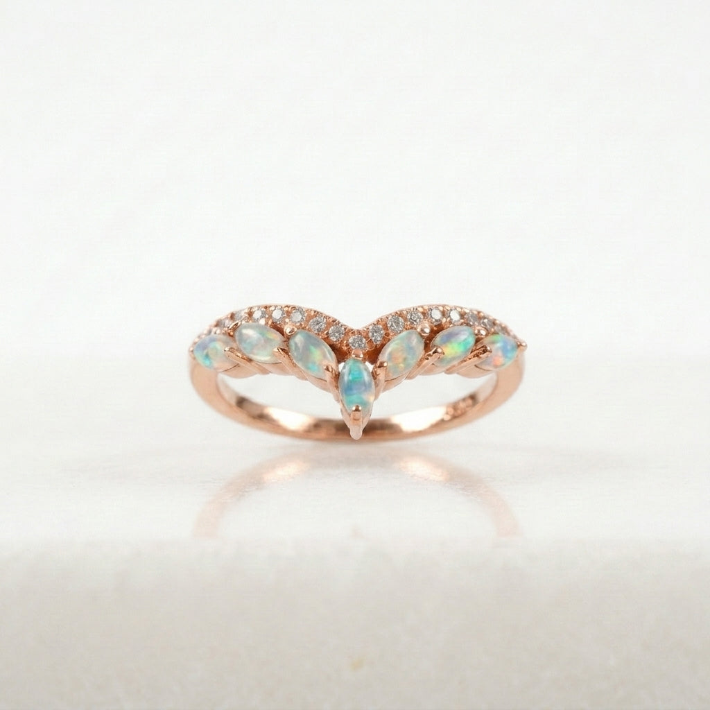 Marquise Cut Fire Opal CZ Diamond Wedding Band