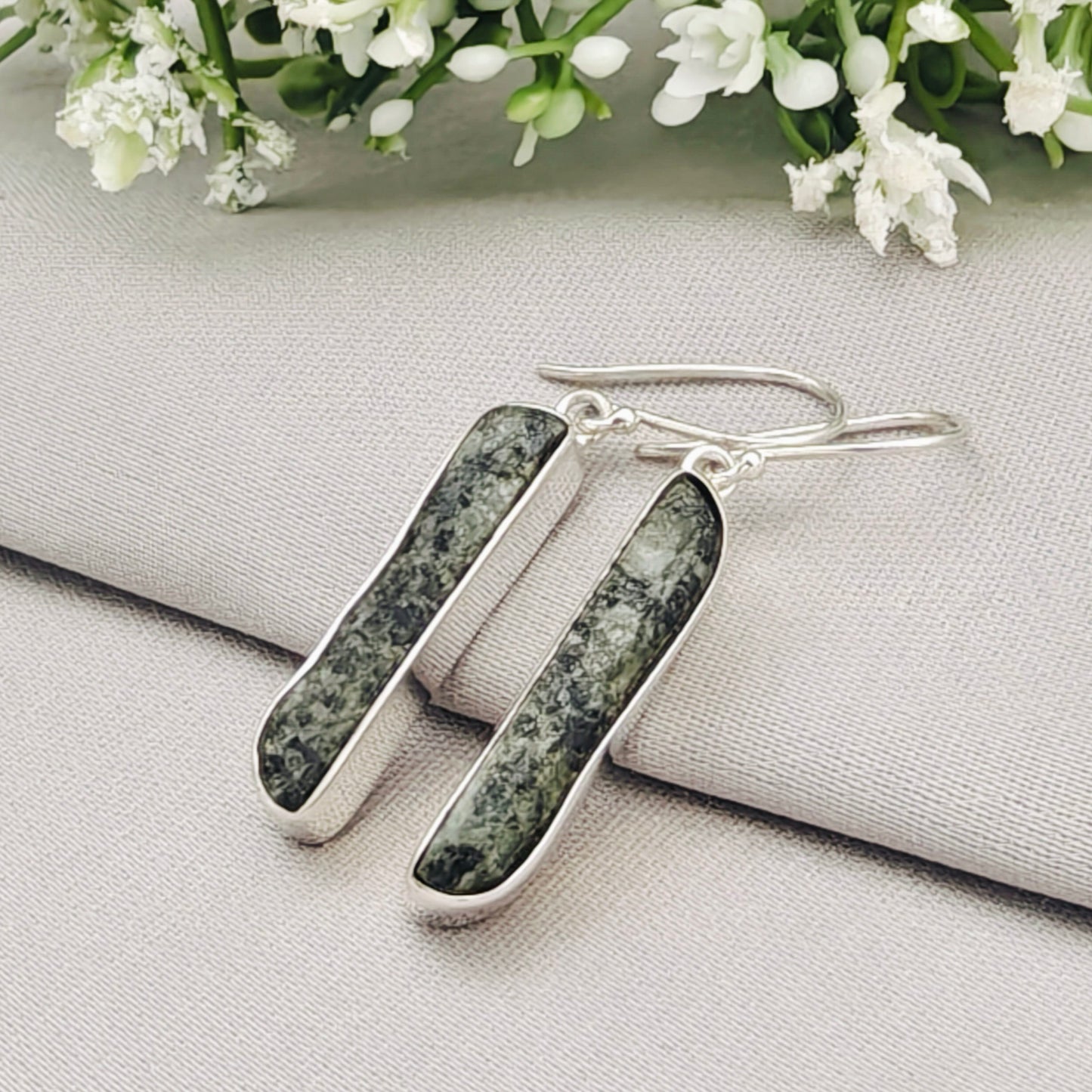 Preseli Bluestone 25mm Earrings | Stonehenge and Welsh Gift | Sterling Silver