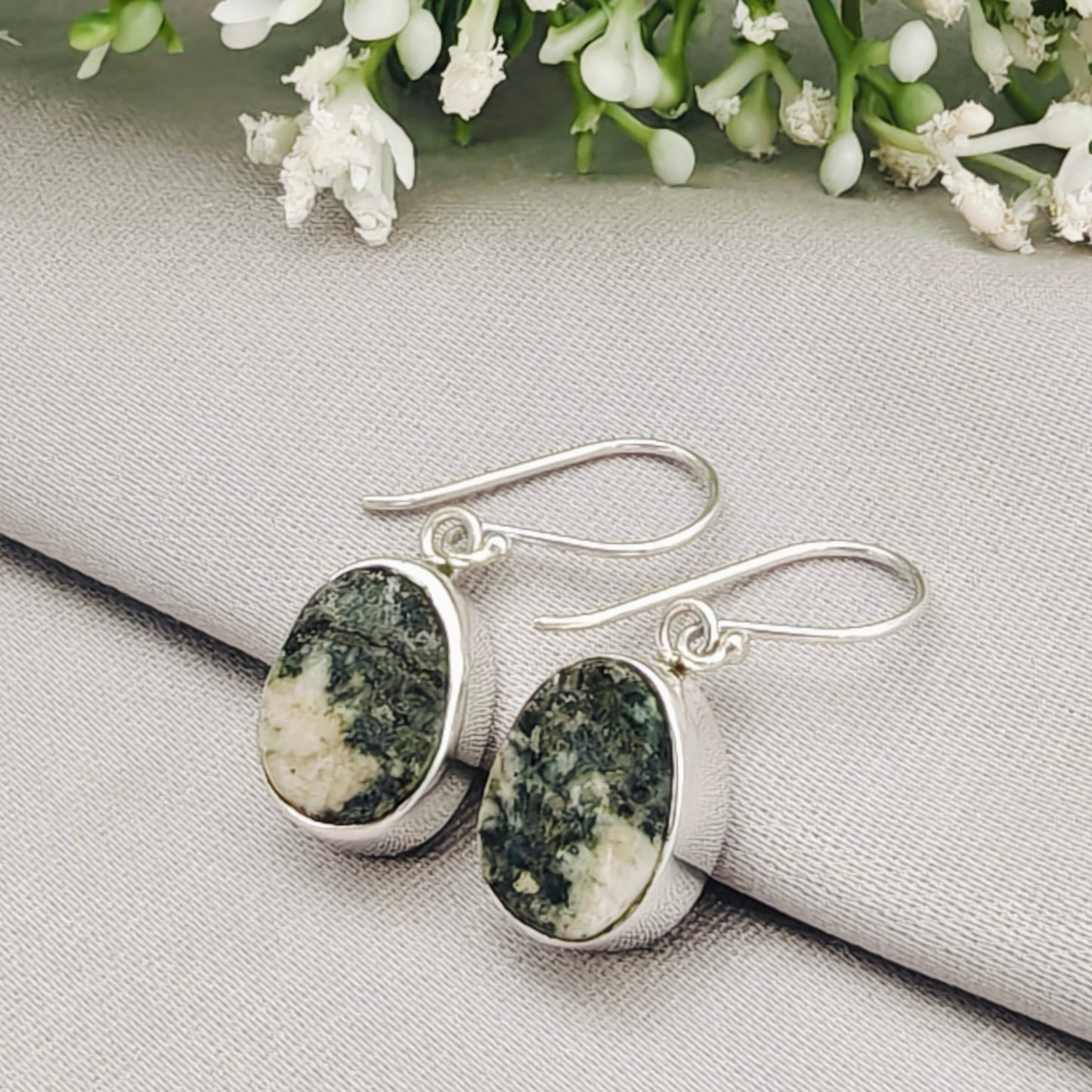 Preseli Bluestone Earrings | Stonehenge Stone with Ear Wire | Welsh Gift | Sterling Silver