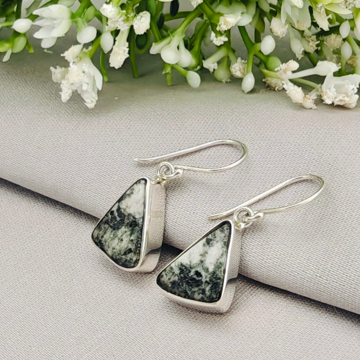 Preseli Bluestone Earrings | Stonehenge Stone with Ear Wire | Welsh Gift | Sterling Silver