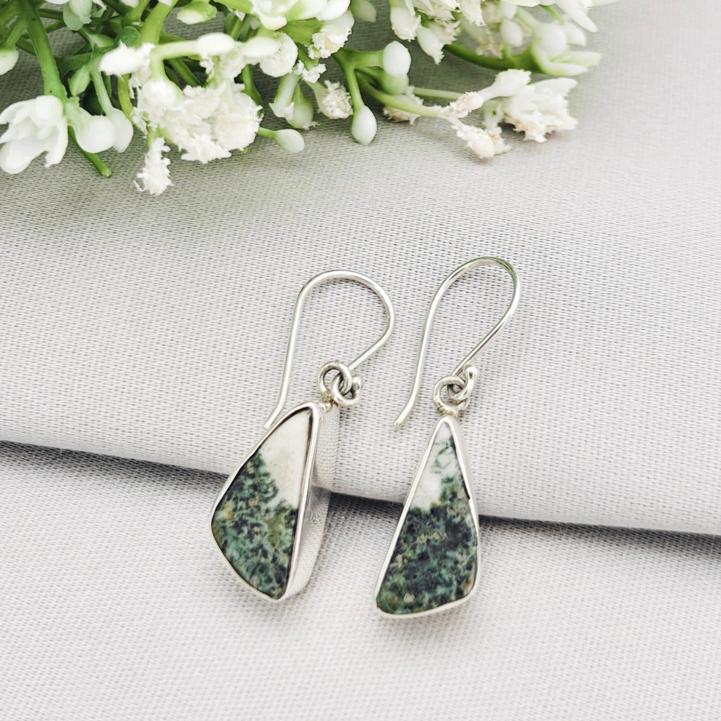 Preseli Bluestone Earrings | Stonehenge Stone with Ear Wire | Welsh Gift | Sterling Silver