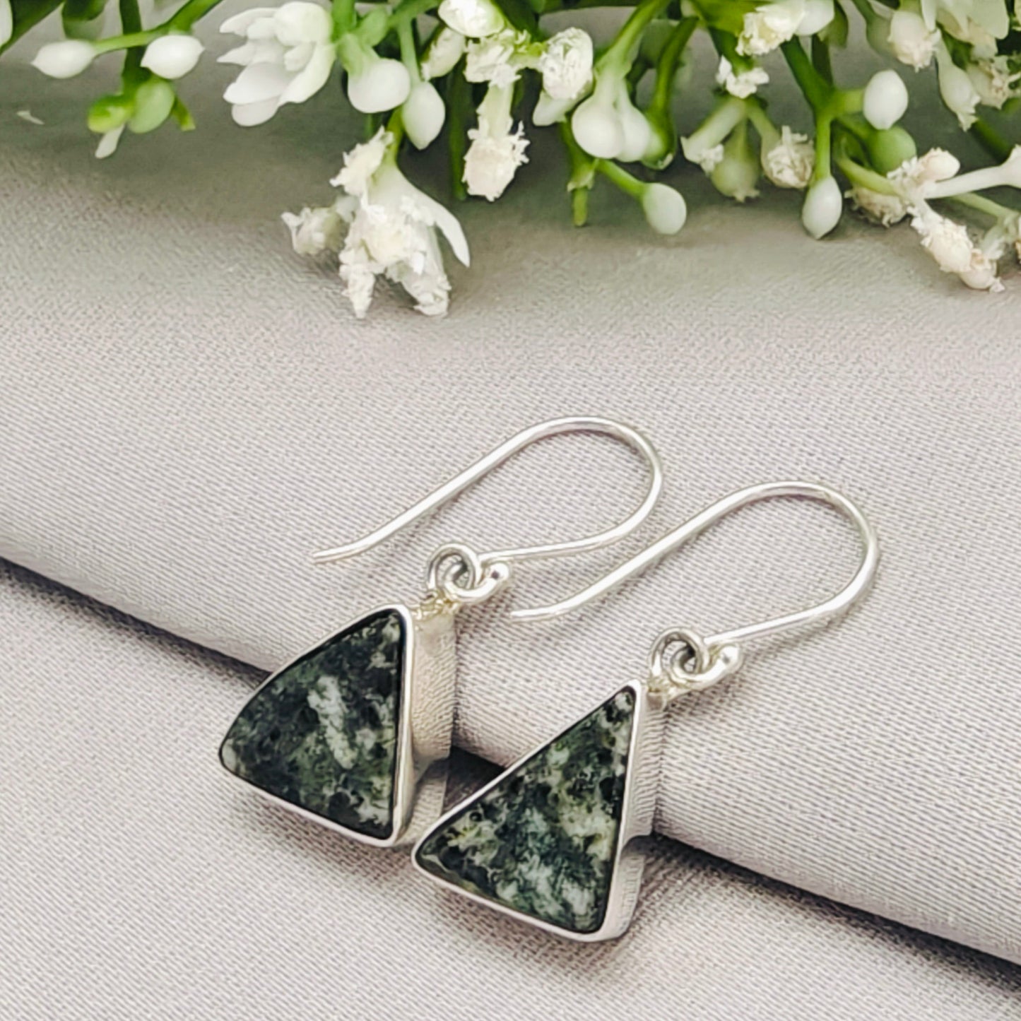Preseli Bluestone Earrings | Stonehenge Stone with Ear Wire | Welsh Gift | Sterling Silver