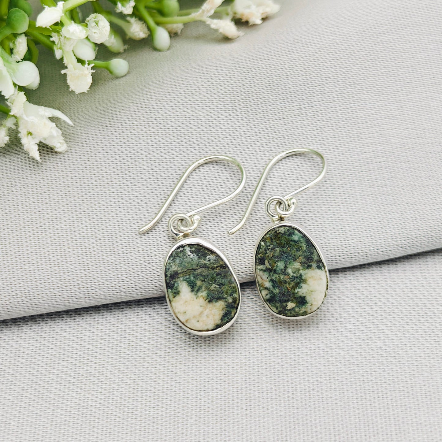 Preseli Bluestone Earrings | Stonehenge Stone with Ear Wire | Welsh Gift | Sterling Silver