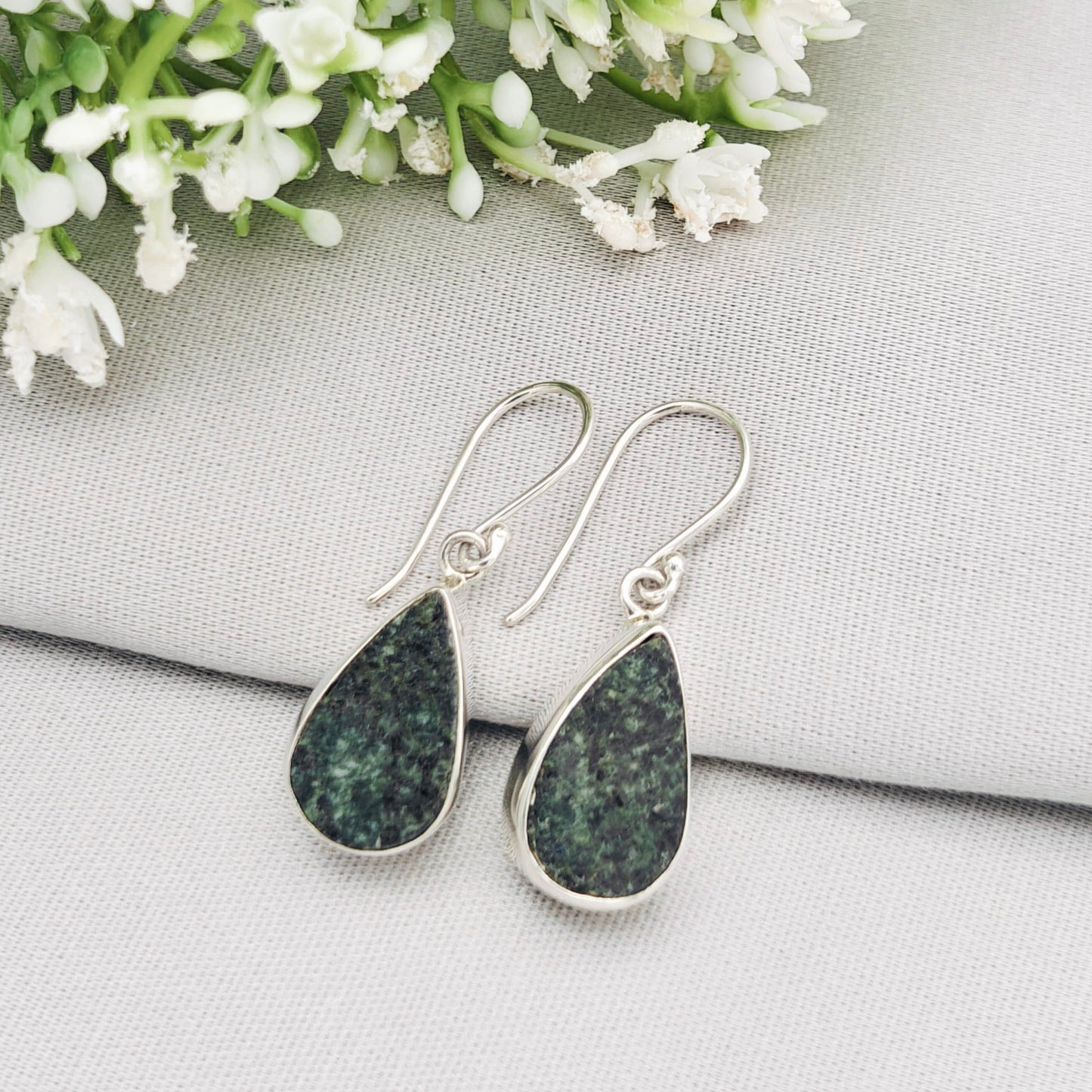 Preseli Bluestone Earrings | Stonehenge Stone with Ear Wire | Welsh Gift | Sterling Silver