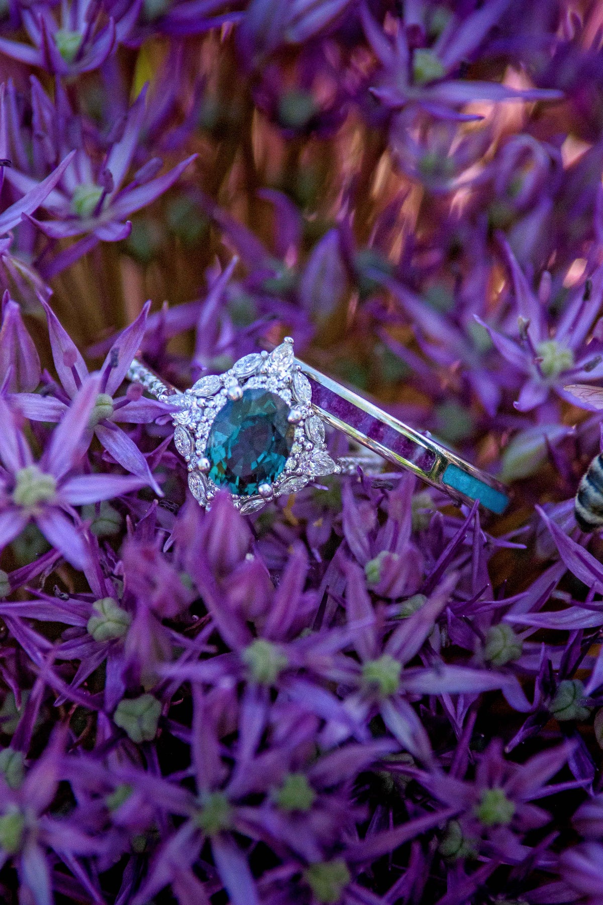 "North Star" - Lab-Grown Alexandrite Engagement Ring With Diamond Halo & Tracer