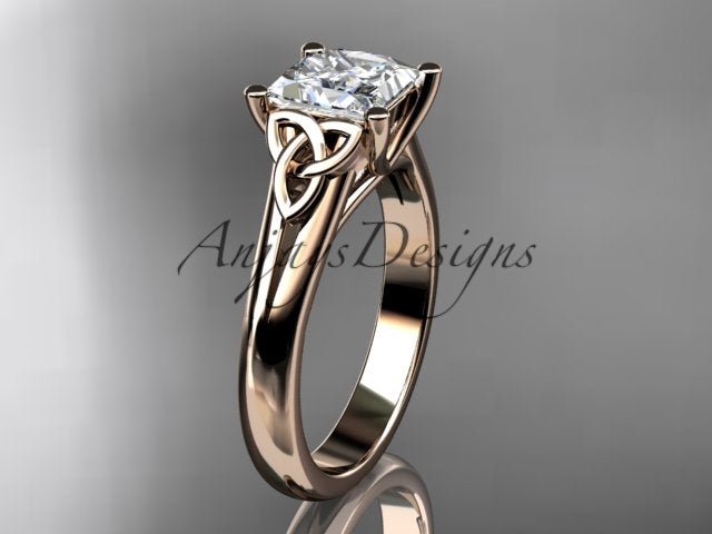 Princess Cut Lab Grown Diamond Ring 14K White Gold Engagement Ring Irish Celtic Engagement Ring IGI Certified