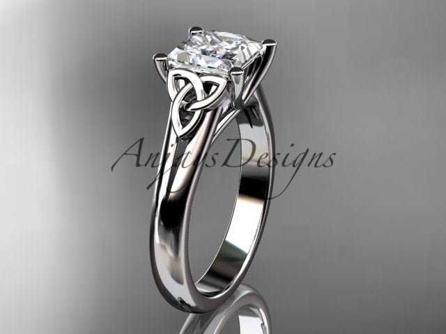 Princess Cut Lab Grown Diamond Ring 14K White Gold Engagement Ring Irish Celtic Engagement Ring IGI Certified