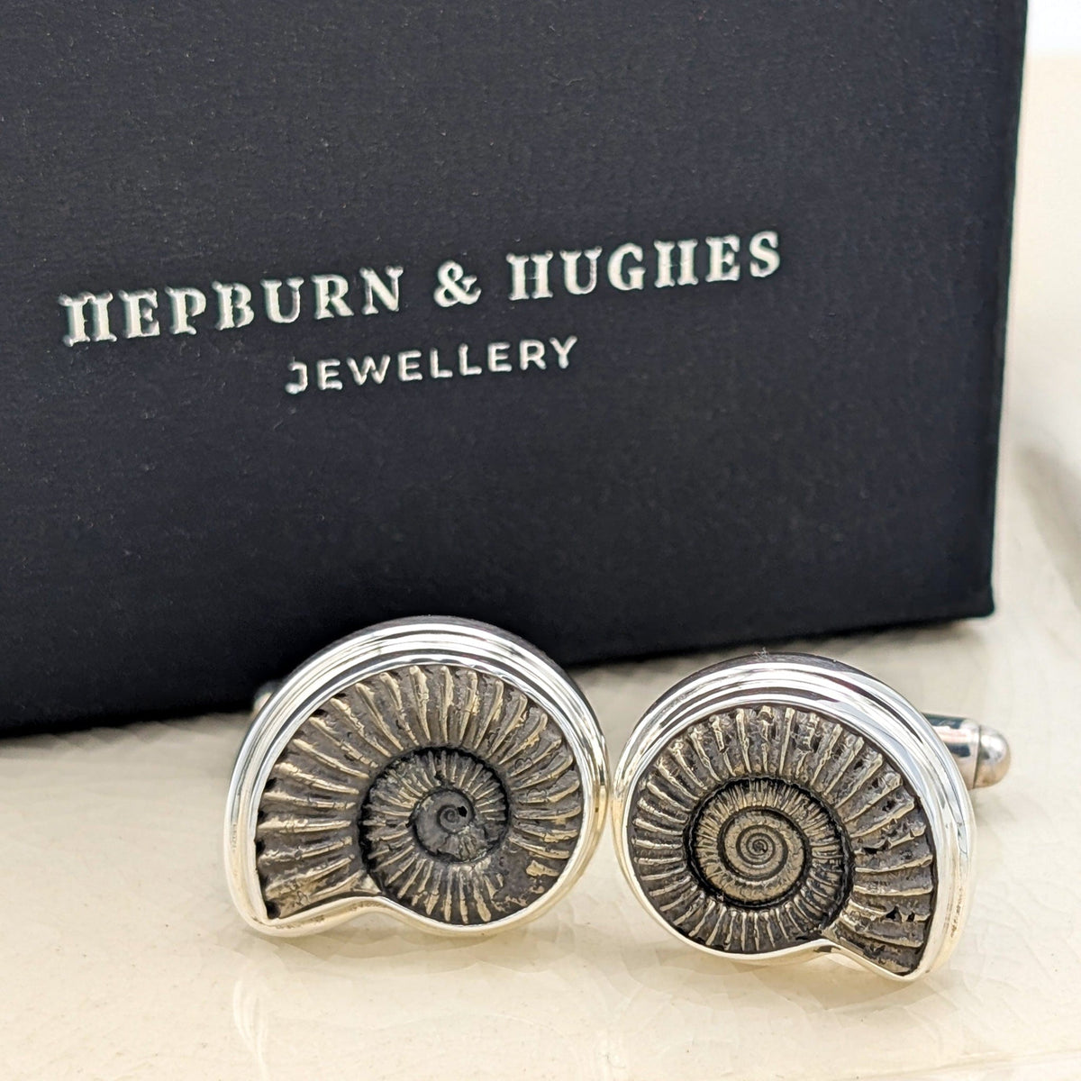 Promicroceras Ammonite Cufflinks | 20mm British Fossils | Sterling Silver