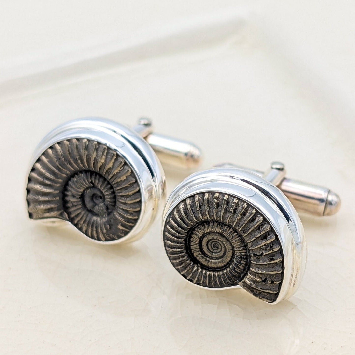 Promicroceras Ammonite Cufflinks | 20mm British Fossils | Sterling Silver