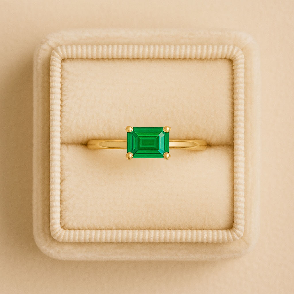 Step Cut Emerald Stacking Prong Set Solitaire Promise Ring