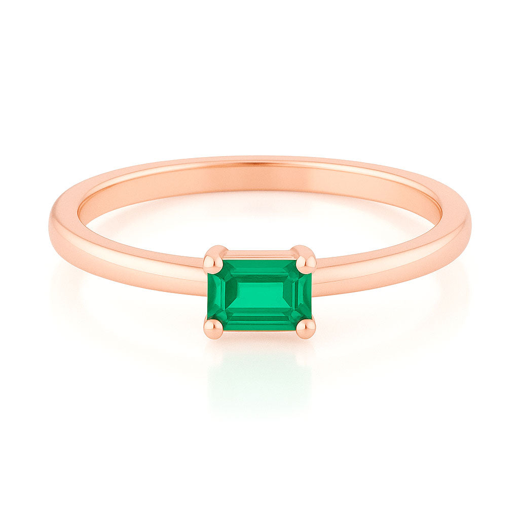 Step Cut Emerald Stacking Prong Set Solitaire Promise Ring