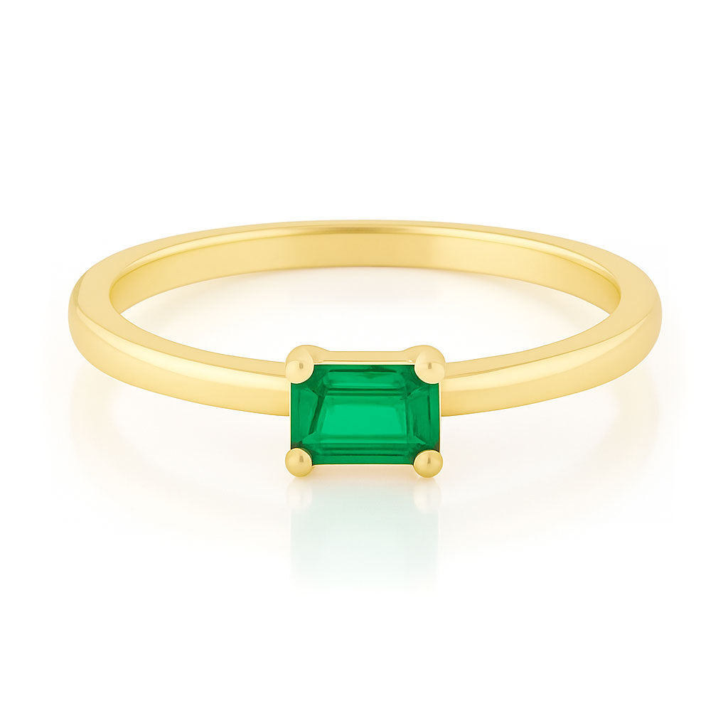 Step Cut Emerald Stacking Prong Set Solitaire Promise Ring