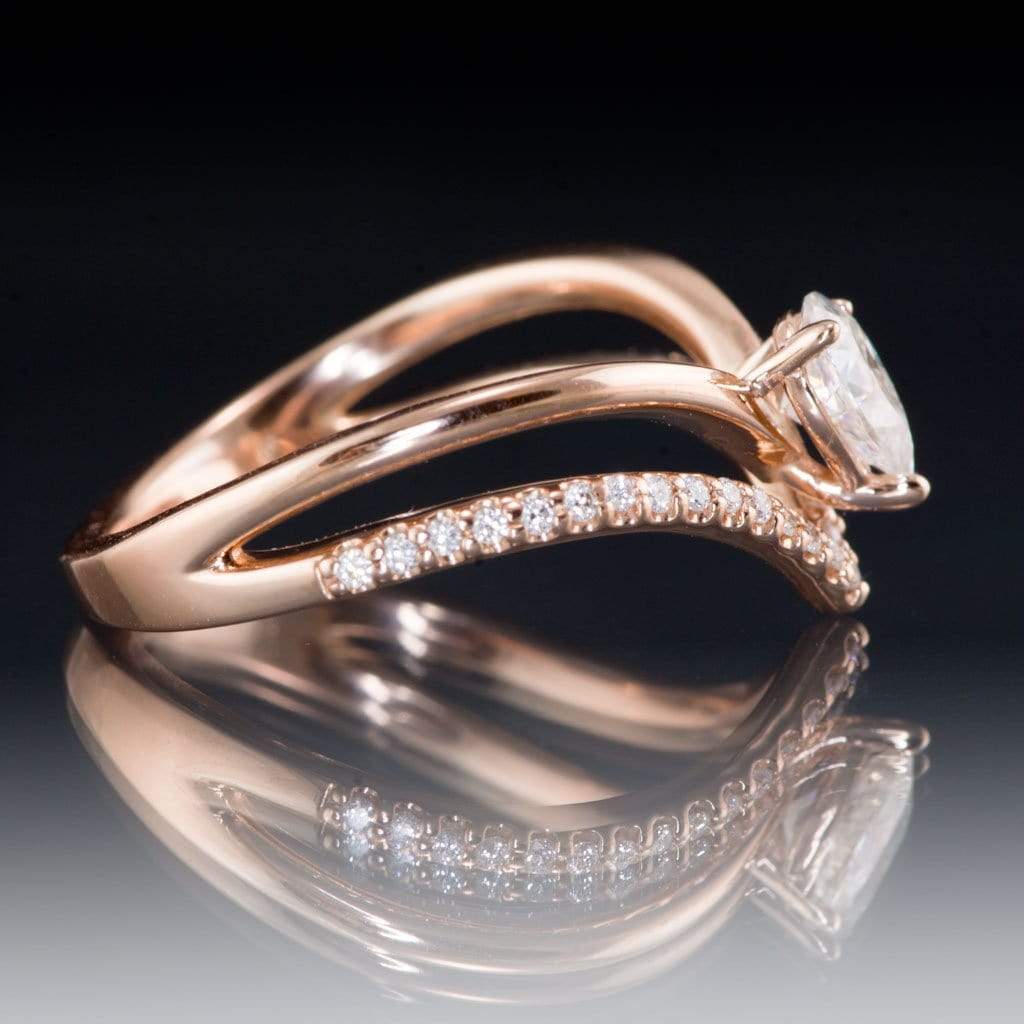 Prong Set Pear Moissanite and Diamond Double V-Band Ring
