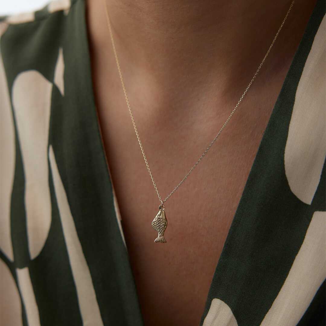 14k Gold 14k Solid Gold Fish Necklace