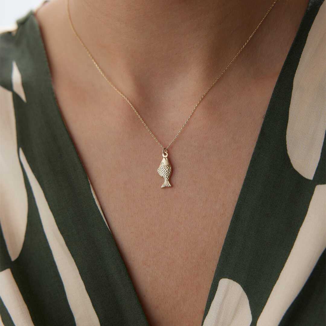 14k Gold 14k Solid Gold Fish Necklace
