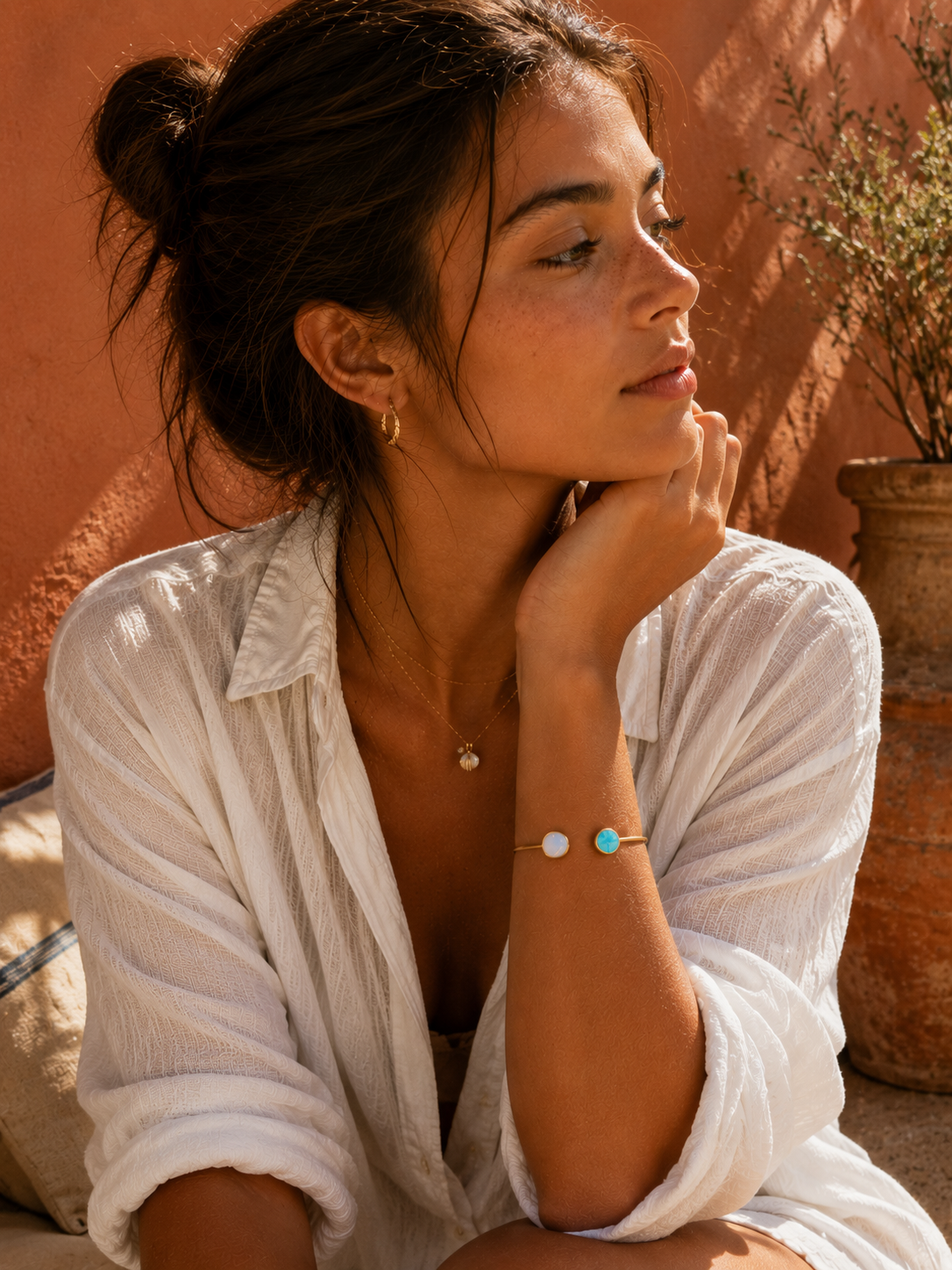 Bracelet Jonc Lagune | Opale Irisée & Larimar Turquoise – Plaqué Or 24k - Univers Larimar