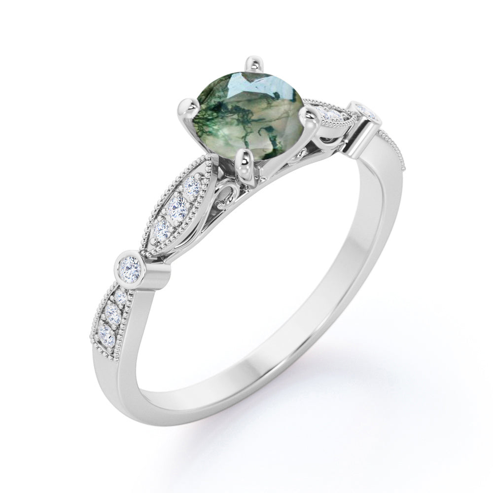 Test 1 carat Round Cut Moss Agate Milgrain Engagement Ring (Copy)