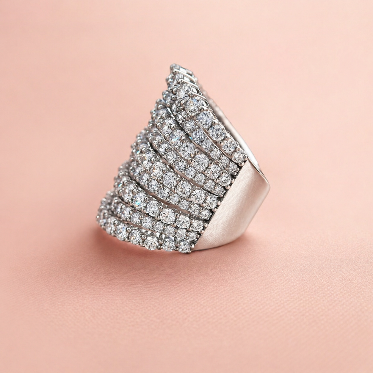 Dazzling 925 Sterling Silver Pave Round Cut Wide Band Wedding Ring