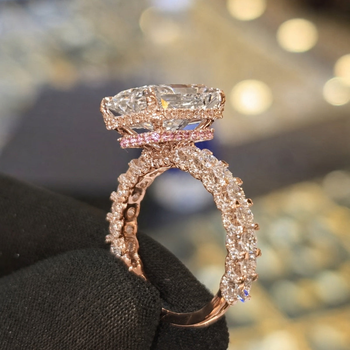 Magnificent 8.0ct Radiant Cut Chunky Eternity Band with Pink Collar Engagement Ring In Sterling Silver