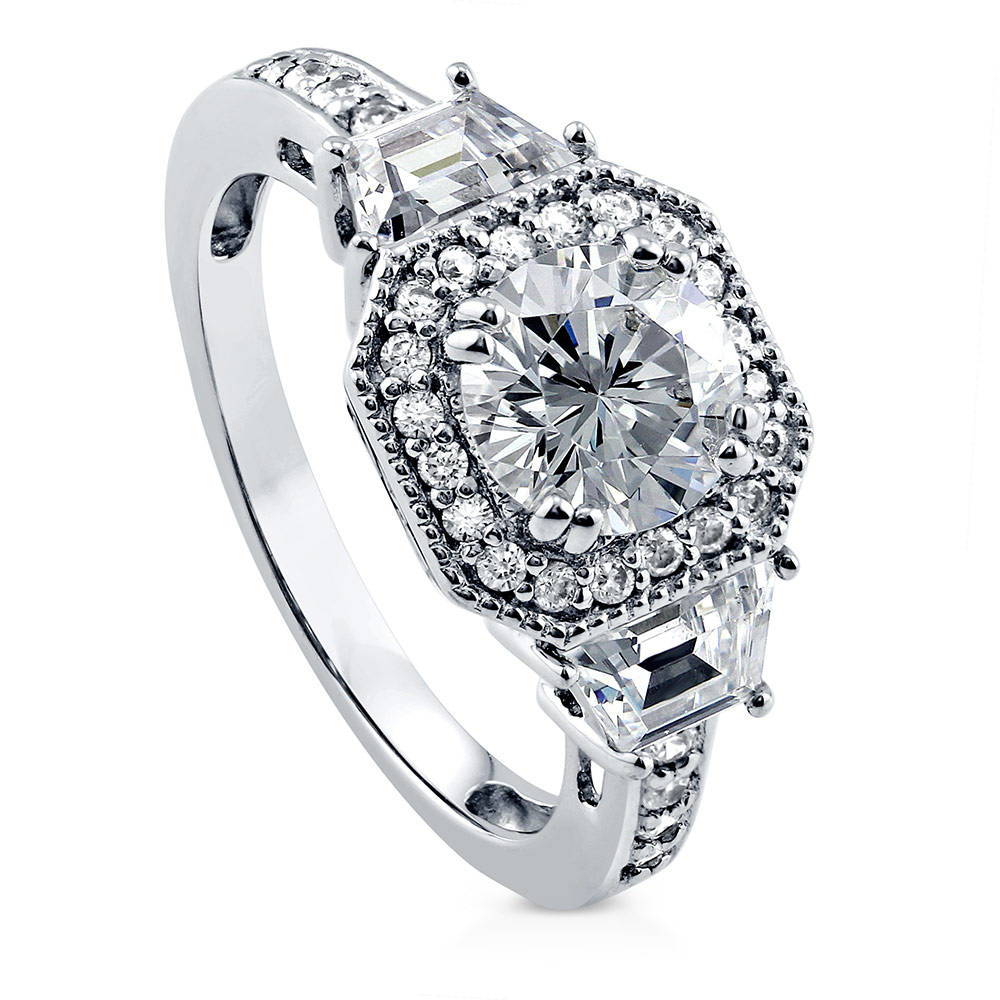 Vintage Three Stone Moissanite And Trapezoid Engagement Ring