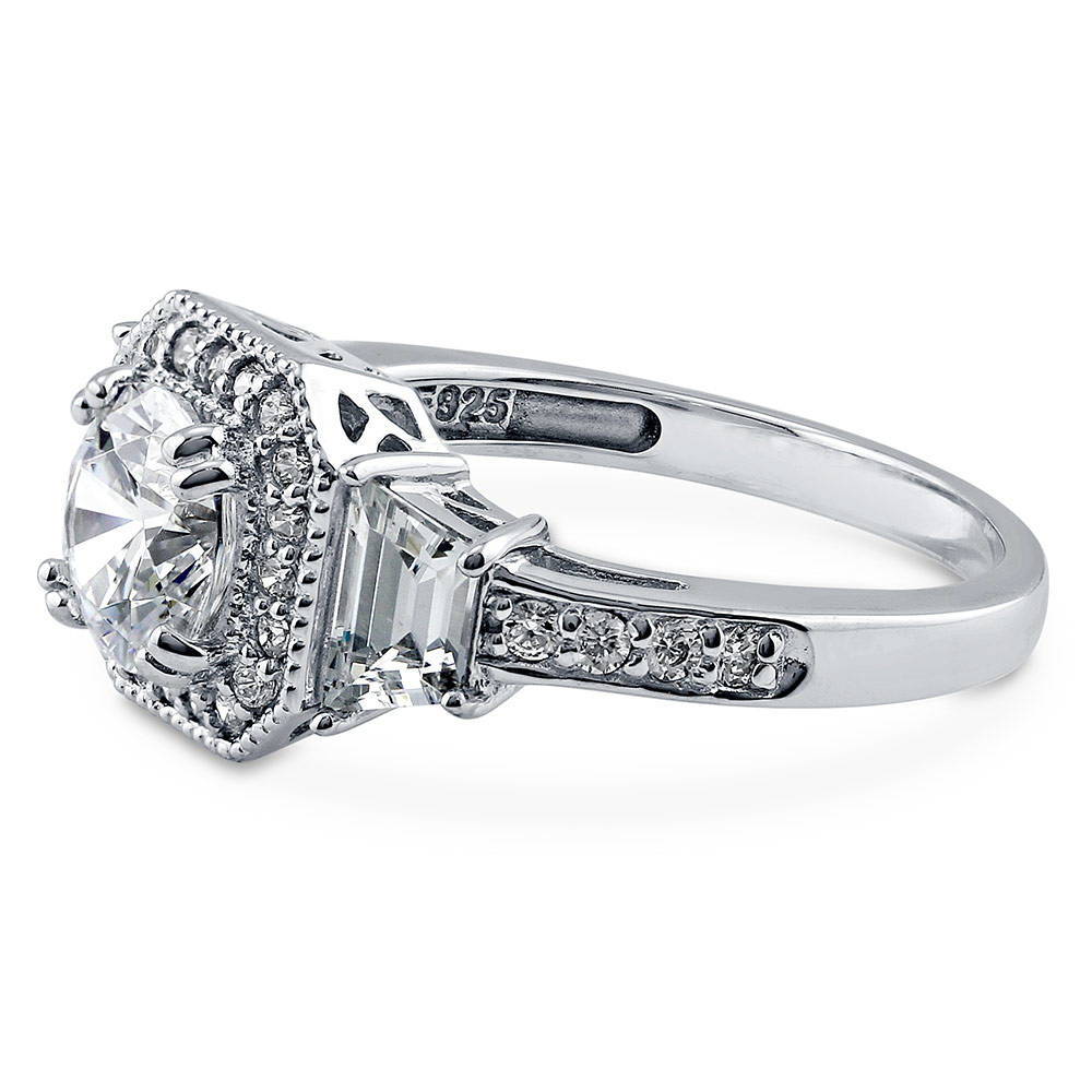 Vintage Three Stone Moissanite And Trapezoid Engagement Ring